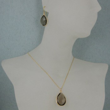 Vergulde zilveren 40 cm lange ketting met hanger en oorbellen